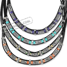 Geometric Collection - Necklace with Greek Key Motif KE390 (4 Color Options)