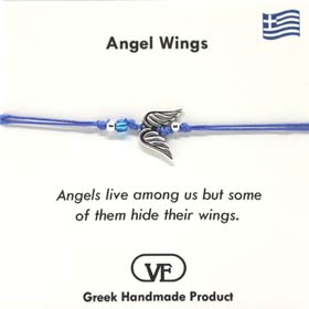 The Filia Bracelet Collection:: Angel Wings “Stay Safe” adjustable Macrame Blue String Bracelet