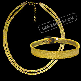The Prestige Collection - Gold Overlay Greek Key Double Strand Necklace and Bracelet Set