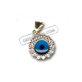 14k Gold Evil Eye Pendant - Flower-Shaped with Cubic Zirconia (10mm)