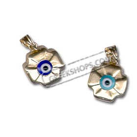 14k Gold Evil Eye Cross Shaped Pendant (12mm) 