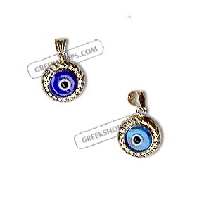 14k Gold Evil Eye Pendant - 2 sided with Rope Detail (11mm)