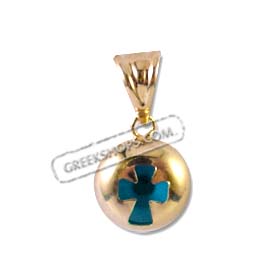 14k Gold Evil Eye Circle Pendant - Cross (9mm) 