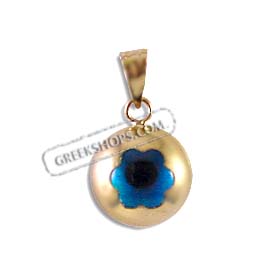14k Gold Evil Eye Circle Pendant - Flower Eye (9mm) 