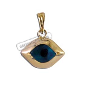 14k Gold Evil Eye Pendant - Eye Shaped (12mm) 