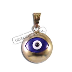 14k Gold Evil Eye Circle Pendant - 2 Sided Eye Design (10mm) 