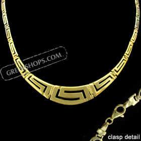 24k Gold Plated Sterling Silver Necklace - Greek Key Motif Links (32mm)