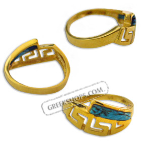 14k Gold Ring - Turquoise Stone w/ Greek Key (Size 7)