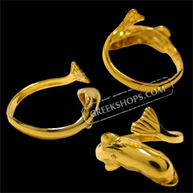 24k Gold Plated Sterling Silver Ring - Minoan Dolphin (Adjustable)