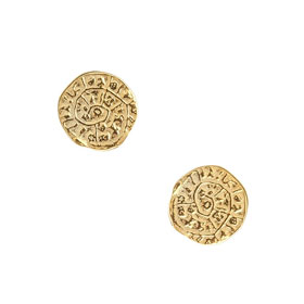 Minoan Phaistos Disk, Yellow Gold Plated Sterling Silver Small Stud Earrings