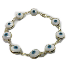 14k Gold Mati White Evil Eye Bracelet   (10mm)