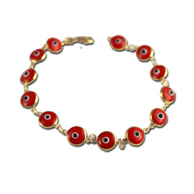 14k Gold Mati Red Evil Eye Bracelet (8mm)