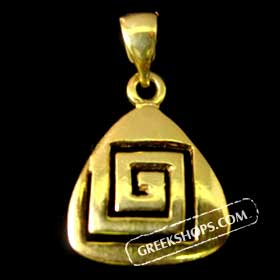 24k Gold Plated Sterling Silver Triangular Shaped Pendant w/ Greek Key Motif (25mm) 