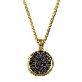 Two Tone 18K Gold Plated Sterling Silver Phaistos Disc Pendant with Chain