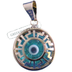 Gold Parthenon Evil Eye with Greek Key Pendant 18k
