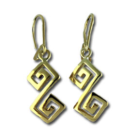 24K Gold Plated Sterling Silver Hook Earrings - Handcrafted Double Greek Key Motif Links (38mm)