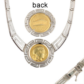 Platinum & 18k Gold Plated Sterling Silver Necklace - Athena and Parthenon (32mm)