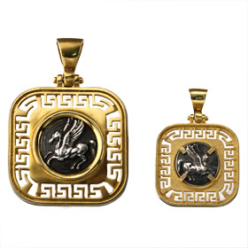 24k Gold Plated Pendant w/ Pegasus Rounded Square (24mm)