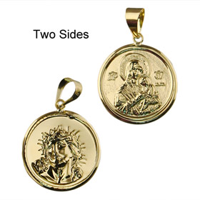 9k Gold Pendant - Christ and Madonna w/ Child (18mm)