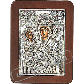 G0203 Orthodox Saint Silver Icon - Panayia ( Virgin Mary ) Odigitria 13x19cm