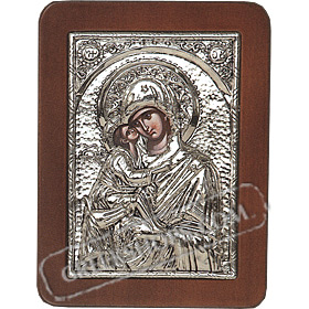 G0206 Orthodox Saint Silver Icon - Panayia ( Virgin Mary ) Glikofilousa 13x19cm