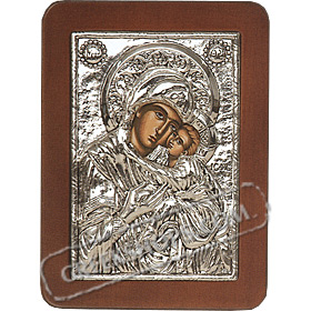 G0207 Orthodox Saint Silver Icon - Panayia ( Virgin Mary ) Glikofilousa 13x19cm