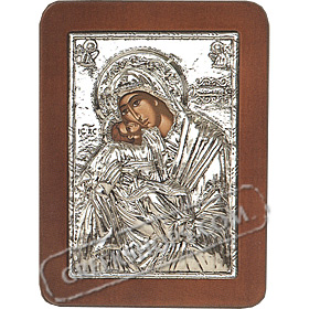 G0215 Orthodox Saint Silver Icon - Panayia ( Virgin Mary ) Glikofilousa Angels 13x19cm