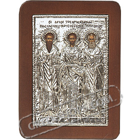 G0235 Orthodox Saint Silver Icon - Three Holy Hierarchs ( Basil, John, Gregory ) 13x19cm