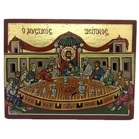 HandPainted Biblical Composition - The Last Supper ( Mystikos Deipnos ) - 25x19cm