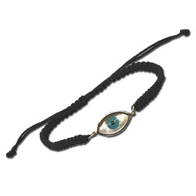 Black Komboskini Macrame Adjustable Bracelet with Sterling Silver Mother of Pearl "Mati" Evil Eye (2
