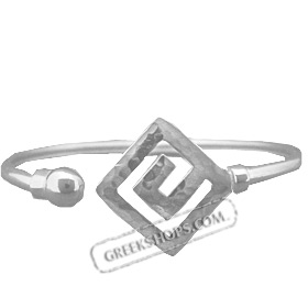 Sterling Silver Cuff Bracelet -  w/ Hammered Greek Key Motif 