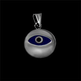 Greek Sterling Silver Mati Collection - Pendant w/ dark blue glass and Evil Eye (12mm)