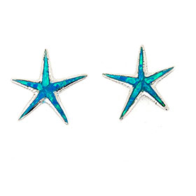 Sterling Silver w/ Natural Opal, Starfish Post Earrings 15mm