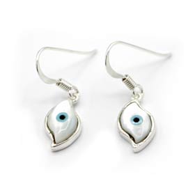 Sterling Silver and Mother of Pearl Evil Eye Earrings w/ French Hooks