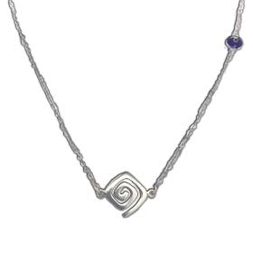 Sterling Silver Minoal Spiral and Blue Evil Eye 16" Necklace
