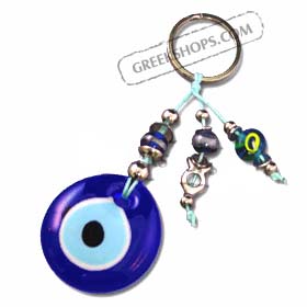 Good Luck Charm Keychain with blue glass evil eye 120368
