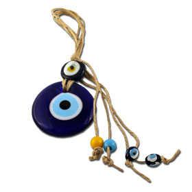 Blue Glass & Sisal Evil Eye "Mati" ornament GO119  