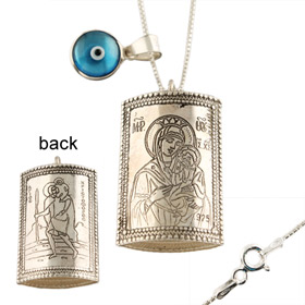 Sterling Silver Car Rear-View Mirror Charm - Virgin Mary & St. Christopher