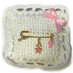 14k Gold Plated Newborn Baby Girl Safety Pin w/ charms