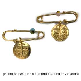 Gold Plated Safety Pin w/ Byzantine Cross Newborn Charm