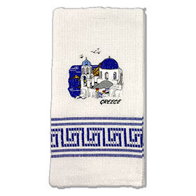 Decorative Embroidered Kitchen Towel feat. Santorini Church 50x60cm 
