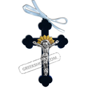 Metal Crucifix with Blue Velvet Cross - Small