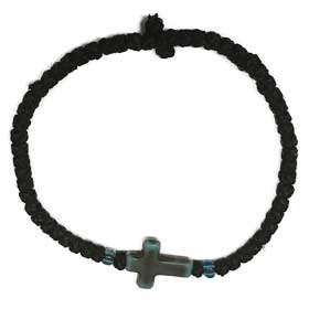 Thin Komboskini Bracelet with teal vintage cross