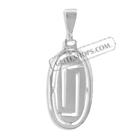 Sterling Silver Pendant - Greek Key Oval (27mm)