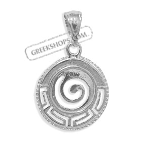Sterling Silver Pendant - Swirl With Greek Key (17mm)