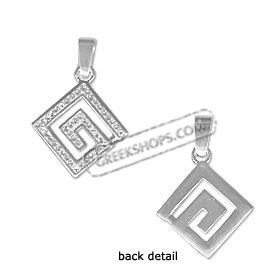 Sterling Silver Pendant - Greek Key with Swarovski Crystals Small (17mm)