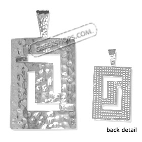 Sterling Silver Pendant - Punched Silver Rectangular Greek Key (37mm)