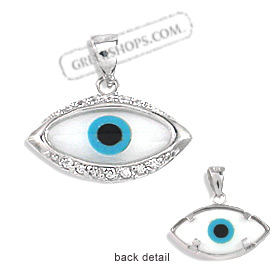 The Amphitrite Collection - Sterling Silver Pendant - Mother of Pearl Eye with Cubic Zirconia (20mm)