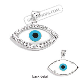 The Amphitrite Collection - Sterling Silver Pendant - Mother of Pearl Eye with Cubic Zirconia (25mm)
