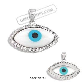 The Amphitrite Collection - Sterling Silver Pendant - Mother of Pearl Eye with Cubic Zirconia (24mm)